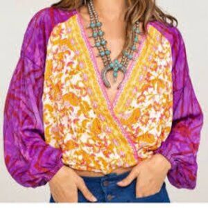 Free People Cruisin' Together Printed Top Wildberry Combo XS #1996